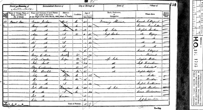 A page from the 1851 Census.