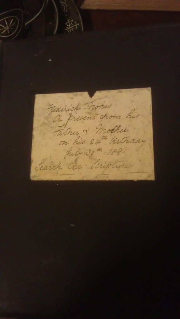 Inscription inside bible