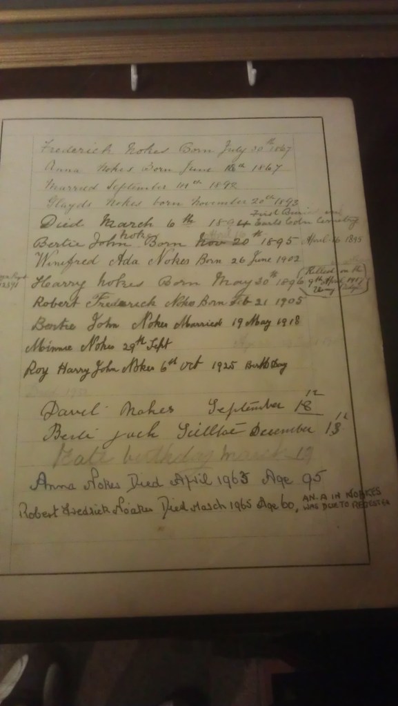 Names and dates inside family bible