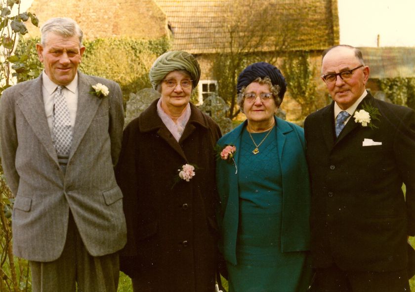 Ernest and Maude Barber, with Susan and Ernest Dewey, at the wedding of their granddaughter Glenda Ann Dewey to Stephen Leslie Martin at Witchford, 1973.