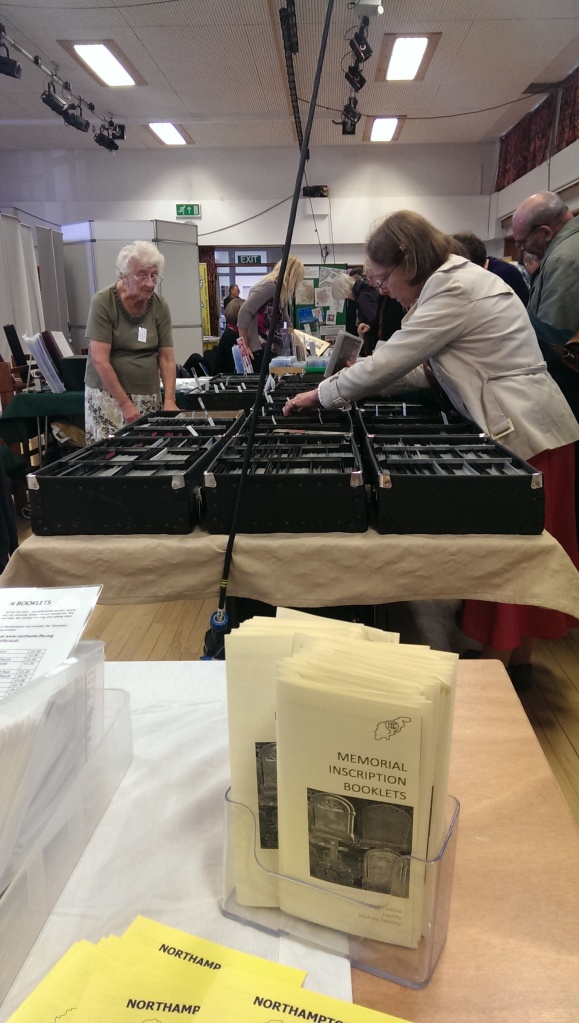 A view of some of the trade stands at the Cambridgeshire Family History Society Fair, 2013