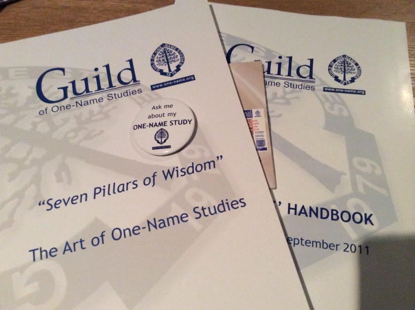 The Guild of One-Name Studies (GOONS) Surname Registrant induction pack