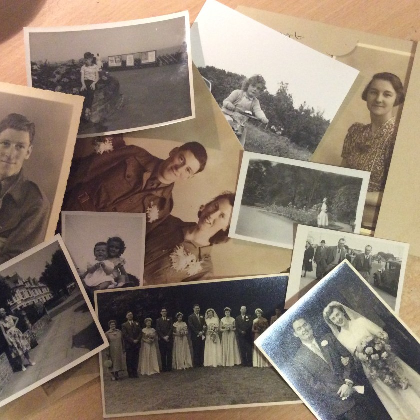 Collection of photographs on a desk