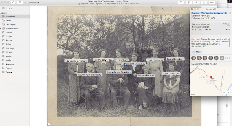 Dewsbury family photo with Apple Photos GPS pin