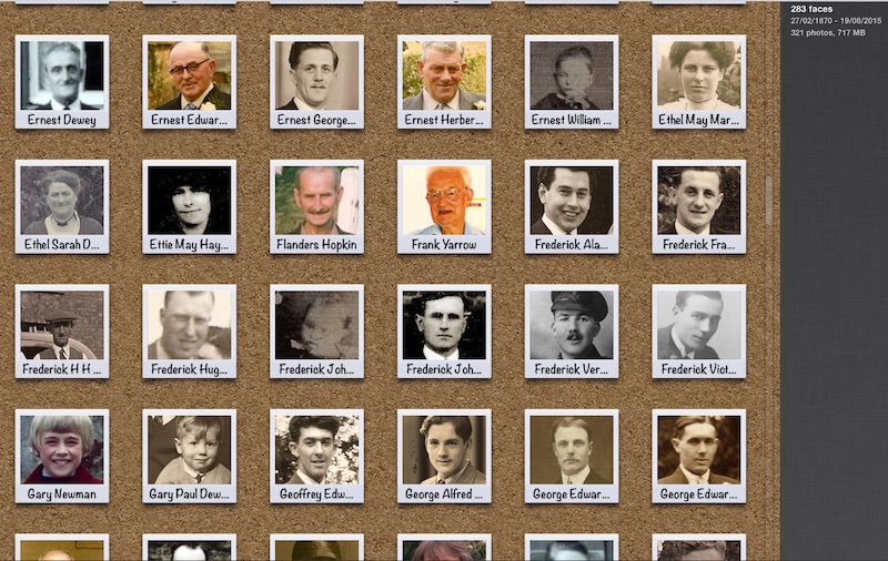 iPhoto showing a selection of Faces.