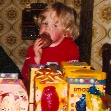 boy eating easter eggs 1980s