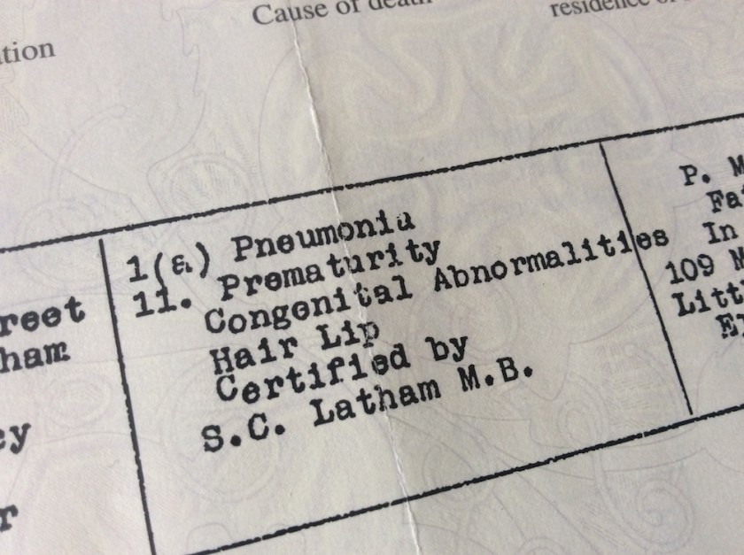 Cause of death of premature baby in 1958