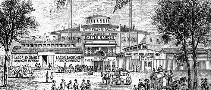 Castle Garden Immigration Centre in New York, circa 1880.