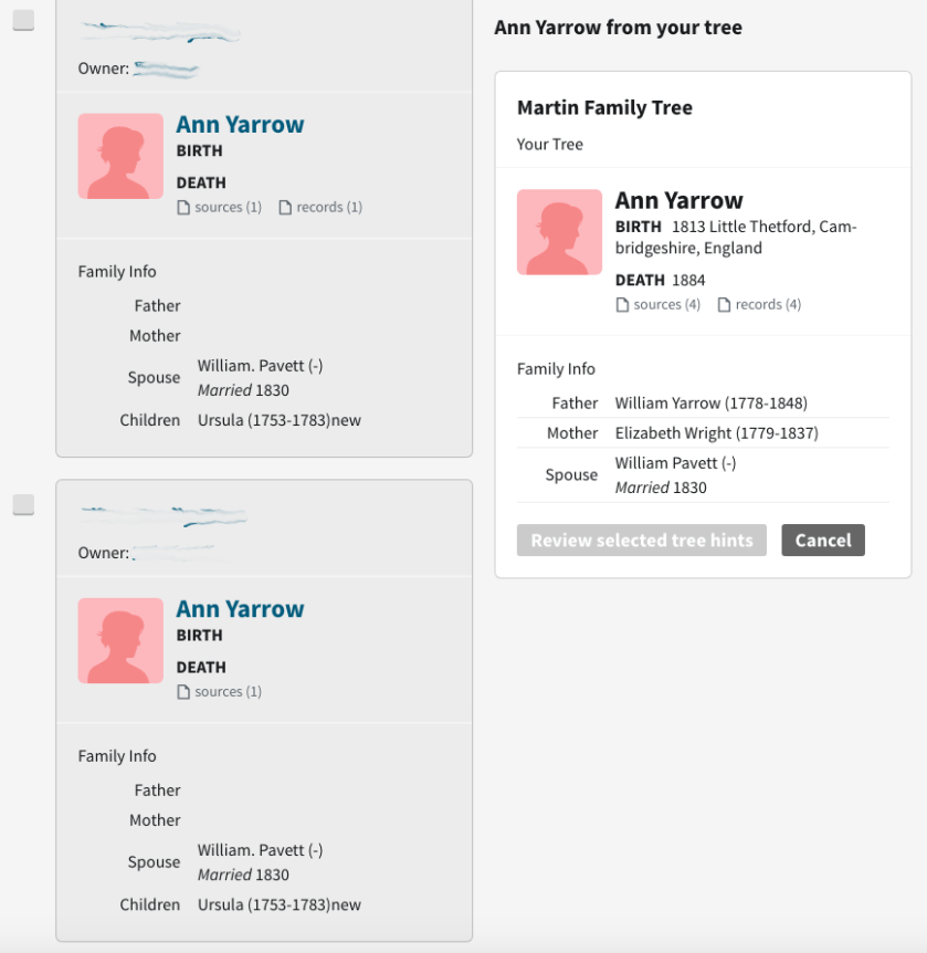 Member Tree matches for Ann Yarrow