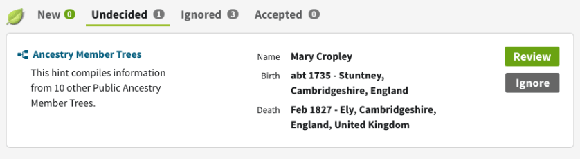 Mary Cropley's details match